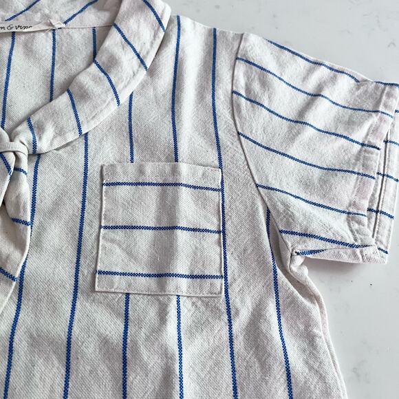 Fin & Vince Sailor Shirt Blue Stripe Linen blend size 6-12 months - Picture 6 of 9
